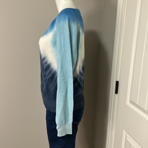 WHITE and WARREN Cashmere Blue White Tie Dye Crew Neck Long Sleeve Sweater Sz S - Picture 4 of 9